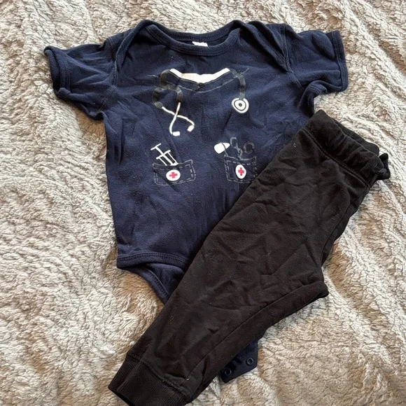 Navy Doctor/nurse Themed Baby Onesie and Black Pants Set-with stethoscope - Picture 1 of 1